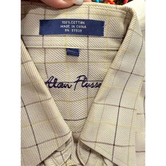 Alan Flusser Men’s Button Down  Plaid Shirt Large 100% Cotton Thick - Picture 10 of 12